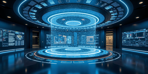 人工智能未来发展概念图,科技感设计,未来主义风格,蓝色主题色彩